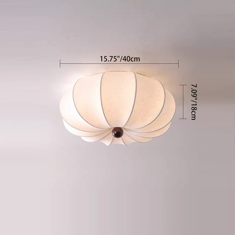 Traditional Chinese Silk Wood Pumpkin-Shaped LED Flush Mount Ceiling Light For Bedroom & Living Room