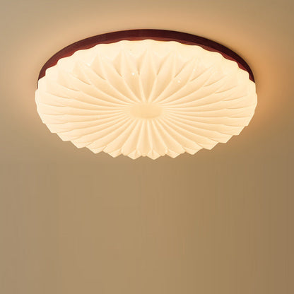 Contemporary Creative PVC Rubber Wood Iron Textured Round LED Flush Mount Ceiling Light For Bedroom & Living Room