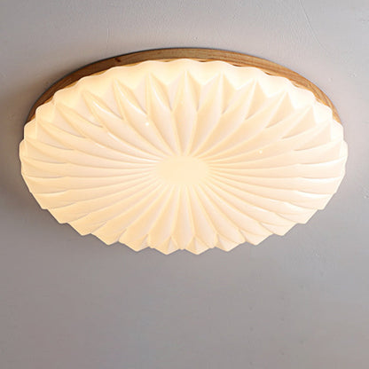 Contemporary Creative PVC Rubber Wood Iron Textured Round LED Flush Mount Ceiling Light For Bedroom & Living Room