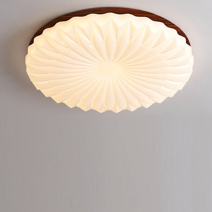 Contemporary Creative PVC Rubber Wood Iron Textured Round LED Flush Mount Ceiling Light For Bedroom & Living Room