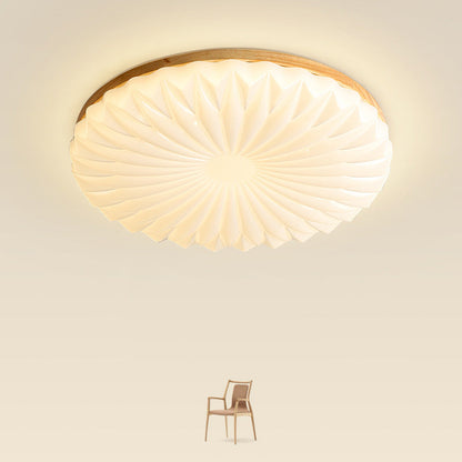 Contemporary Creative PVC Rubber Wood Iron Textured Round LED Flush Mount Ceiling Light For Bedroom & Living Room