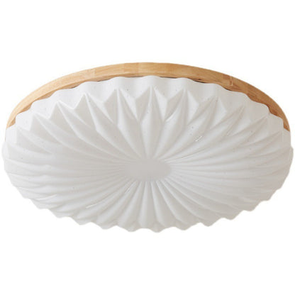 Contemporary Creative PVC Rubber Wood Iron Textured Round LED Flush Mount Ceiling Light For Bedroom & Living Room