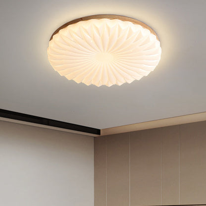 Contemporary Creative PVC Rubber Wood Iron Textured Round LED Flush Mount Ceiling Light For Bedroom & Living Room
