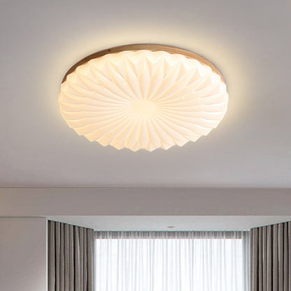 Contemporary Creative PVC Rubber Wood Iron Textured Round LED Flush Mount Ceiling Light For Bedroom & Living Room