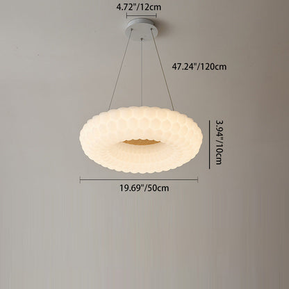 Contemporary Scandinavian PE Ash Wood Textured Round LED Chandelier For Bedroom & Living Room