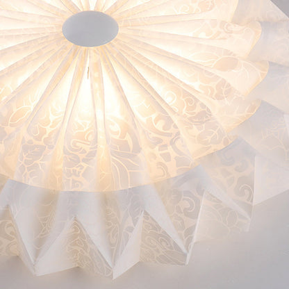 Modern Minimalist Acrylic Iron Pleated Round LED Flush Mount Ceiling Light For Bedroom & Living Room