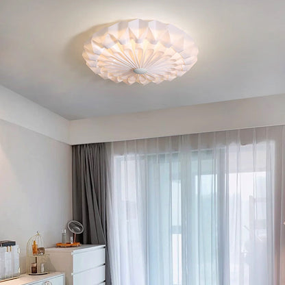 Modern Minimalist Acrylic Iron Pleated Round LED Flush Mount Ceiling Light For Bedroom & Living Room
