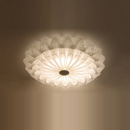 Modern Minimalist Acrylic Iron Pleated Round LED Flush Mount Ceiling Light For Bedroom & Living Room