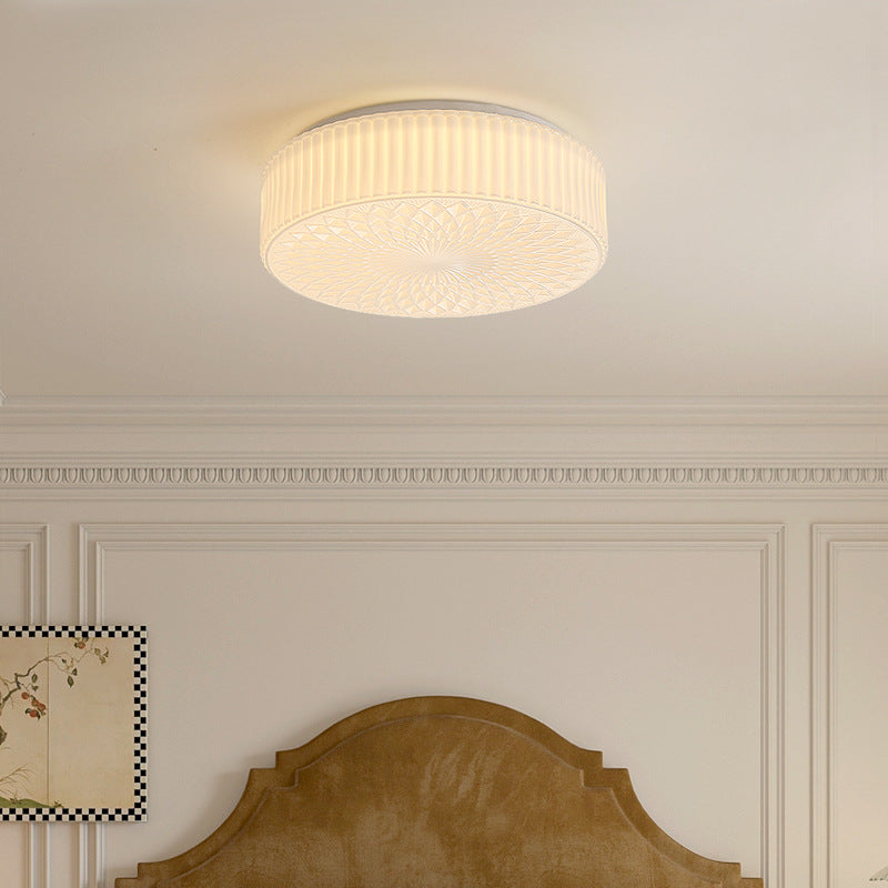 Traditional French Glass Iron Ruffled Floral Round LED Flush Mount Ceiling Light For Bedroom & Living Room