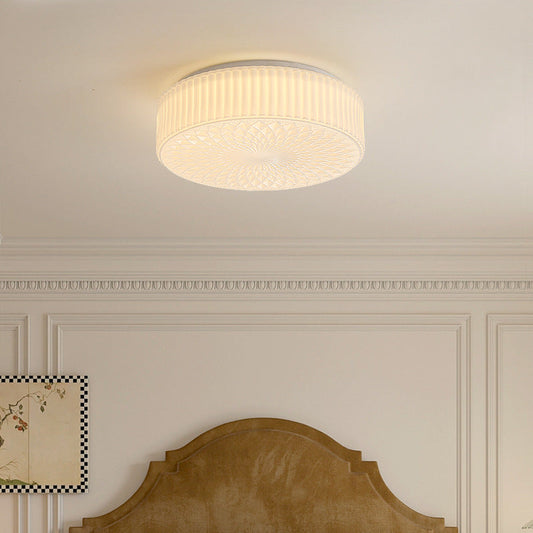 Traditional French Glass Iron Ruffled Floral Round LED Flush Mount Ceiling Light For Bedroom & Living Room
