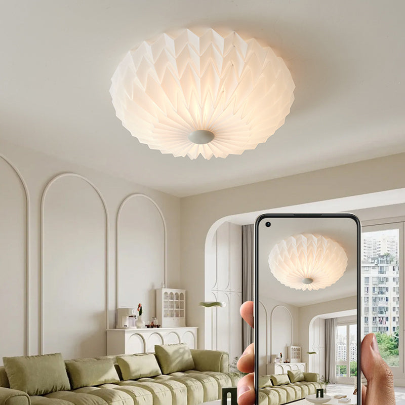 Traditional French PVC Iron Pleated Half-Dome LED Flush Mount Ceiling Light For Bedroom & Living Room