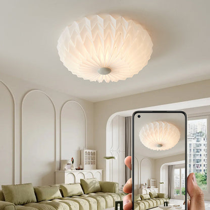 Traditional French PVC Iron Pleated Half-Dome LED Flush Mount Ceiling Light For Bedroom & Living Room