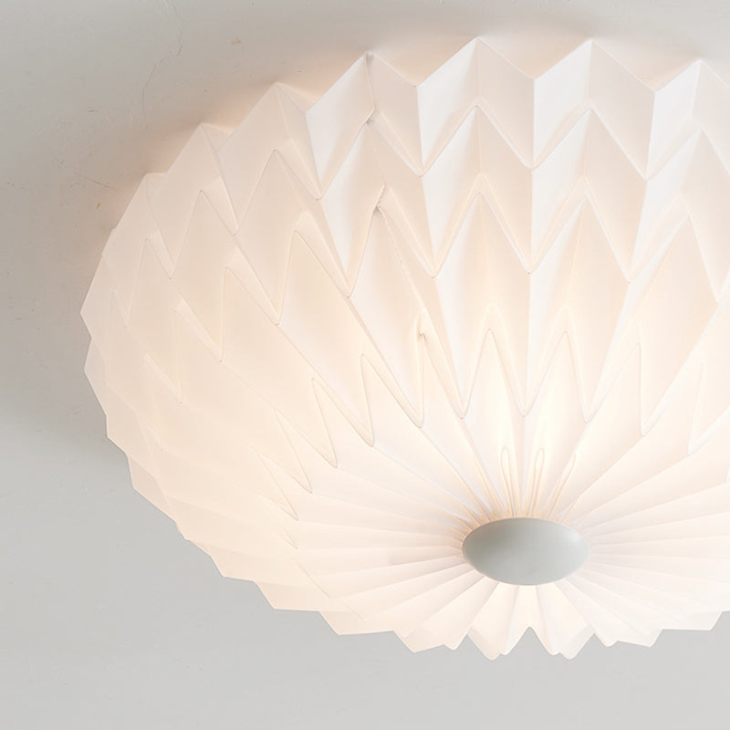 Traditional French PVC Iron Pleated Half-Dome LED Flush Mount Ceiling Light For Bedroom & Living Room