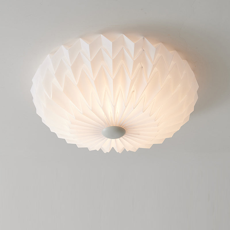 Traditional French PVC Iron Pleated Half-Dome LED Flush Mount Ceiling Light For Bedroom & Living Room
