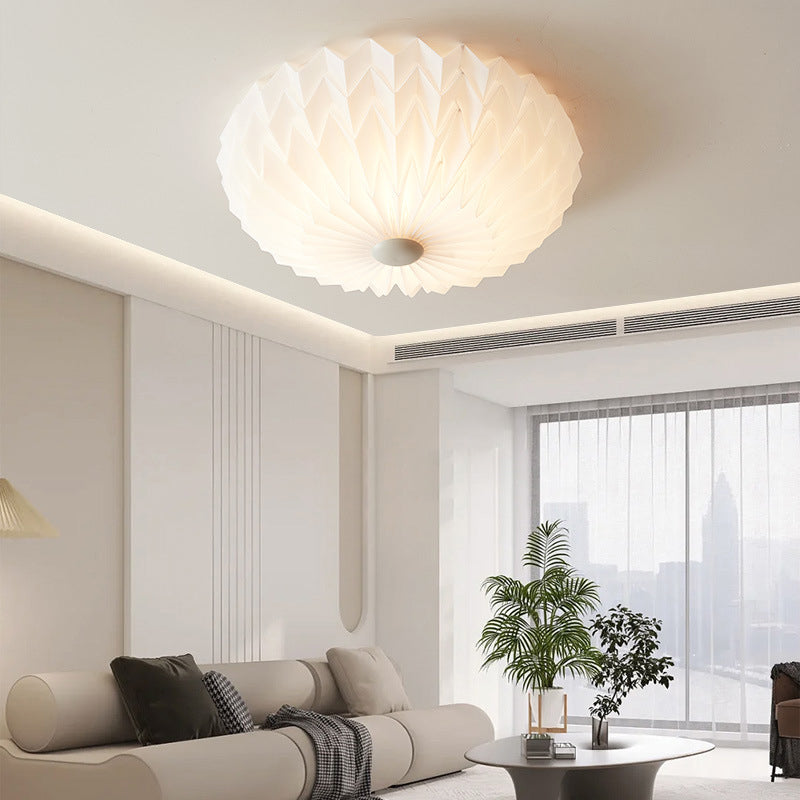 Traditional French PVC Iron Pleated Half-Dome LED Flush Mount Ceiling Light For Bedroom & Living Room