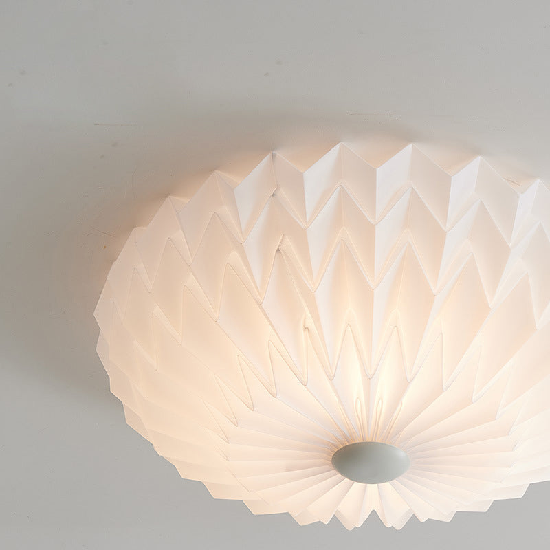 Traditional French PVC Iron Pleated Half-Dome LED Flush Mount Ceiling Light For Bedroom & Living Room