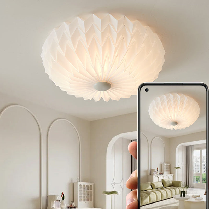 Traditional French PVC Iron Pleated Half-Dome LED Flush Mount Ceiling Light For Bedroom & Living Room
