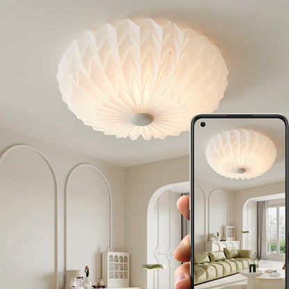 Traditional French PVC Iron Pleated Half-Dome LED Flush Mount Ceiling Light For Bedroom & Living Room