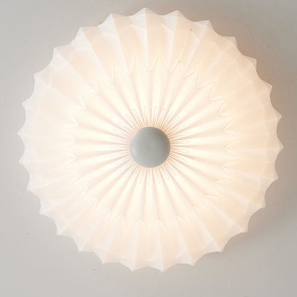 Traditional French PVC Iron Pleated Half-Dome LED Flush Mount Ceiling Light For Bedroom & Living Room