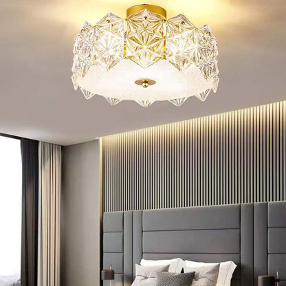 Modern Luxury Tempered Glass Aluminum Iron Geometric Round 5/6/8-Light Semi-Flush Mount Ceiling Light For Bedroom & Living Room