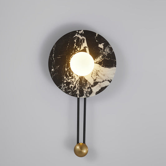 Traditional French Stone & Iron Spherical Round 1-Light Wall Sconce Lamp For Bedroom & Living Room