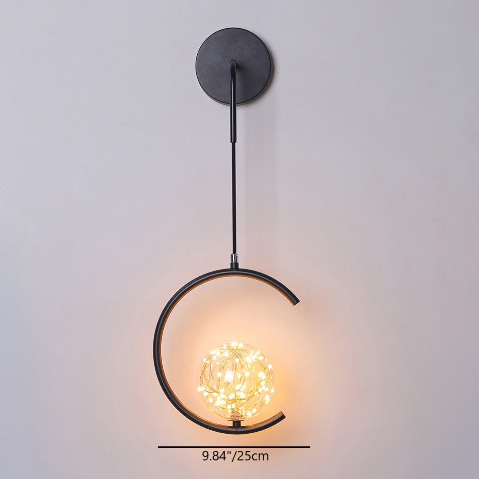 Contemporary Scandinavian Glass Iron Round Square Curved LED Wall Sconce Lamp For Bedroom & Living Room