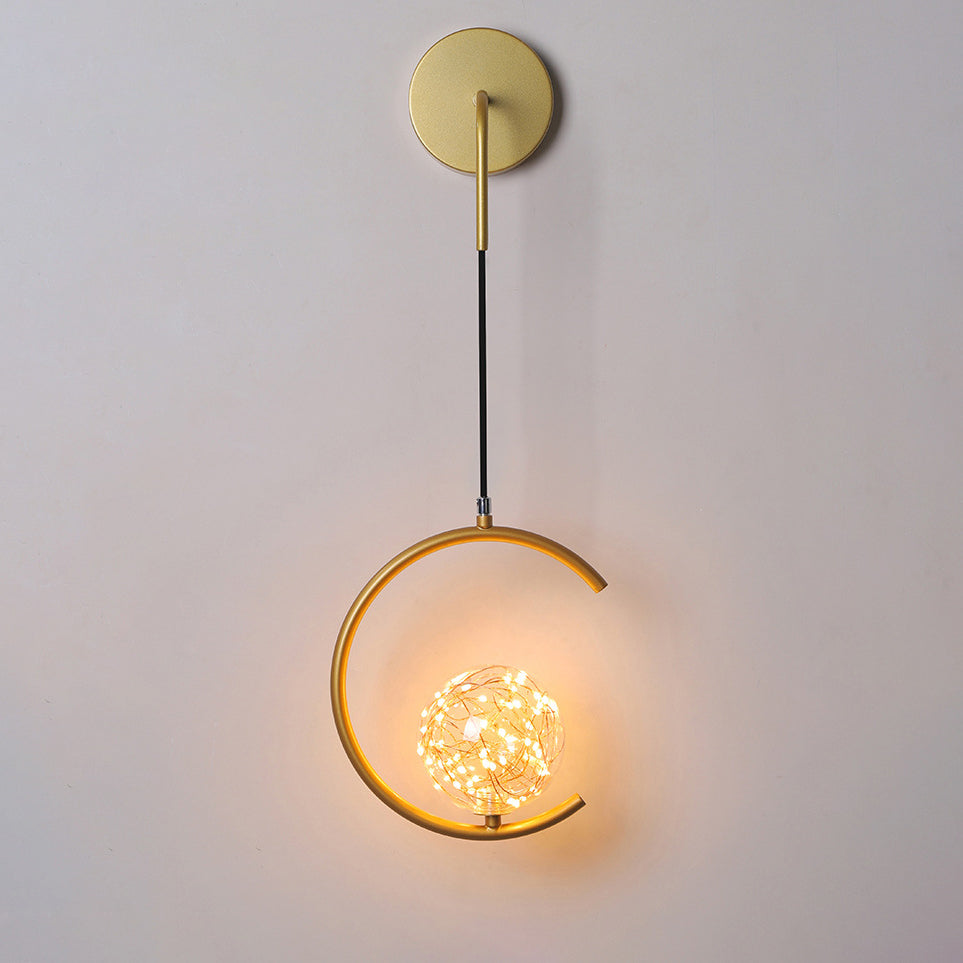 Contemporary Scandinavian Glass Iron Round Square Curved LED Wall Sconce Lamp For Bedroom & Living Room
