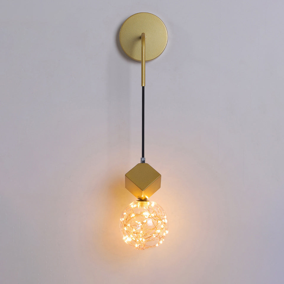 Contemporary Scandinavian Glass Iron Round Square Curved LED Wall Sconce Lamp For Bedroom & Living Room