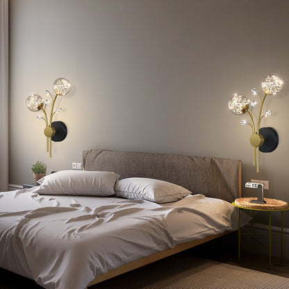 Contemporary Creative Glass Iron Branch Globe Round LED Wall Sconce Lamp For Bedroom & Living Room