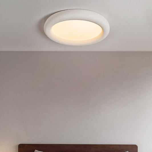 Modern Minimalist Fiberglass Acrylic Iron Round LED Flush Mount Ceiling Light For Bedroom & Living Room