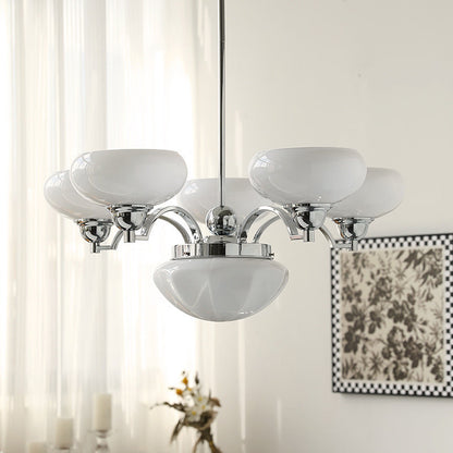 Traditional French Glass Metal Branch Curved Round 4/6-Light Chandelier For Living Room & Dining Room