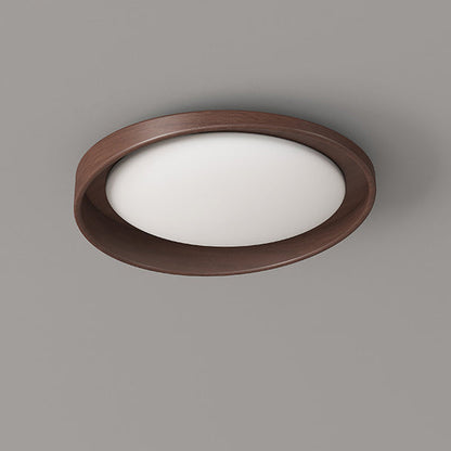 Traditional Vintage Rubber Wood PE Round LED Flush Mount Ceiling Light For Bedroom & Living