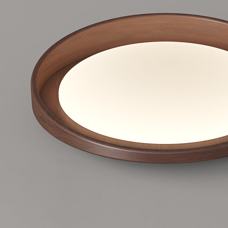 Traditional Vintage Rubber Wood PE Round LED Flush Mount Ceiling Light For Bedroom & Living