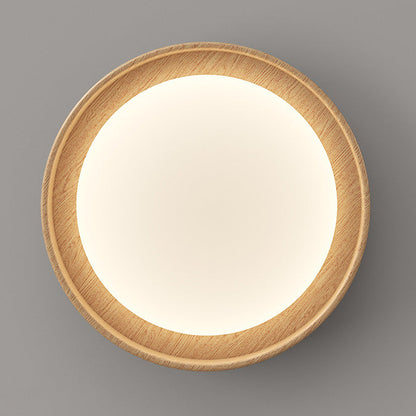Traditional Vintage Rubber Wood PE Round LED Flush Mount Ceiling Light For Bedroom & Living