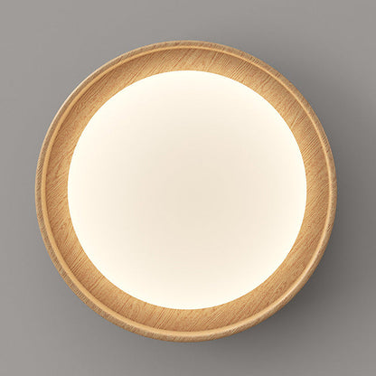 Traditional Vintage Rubber Wood PE Round LED Flush Mount Ceiling Light For Bedroom & Living