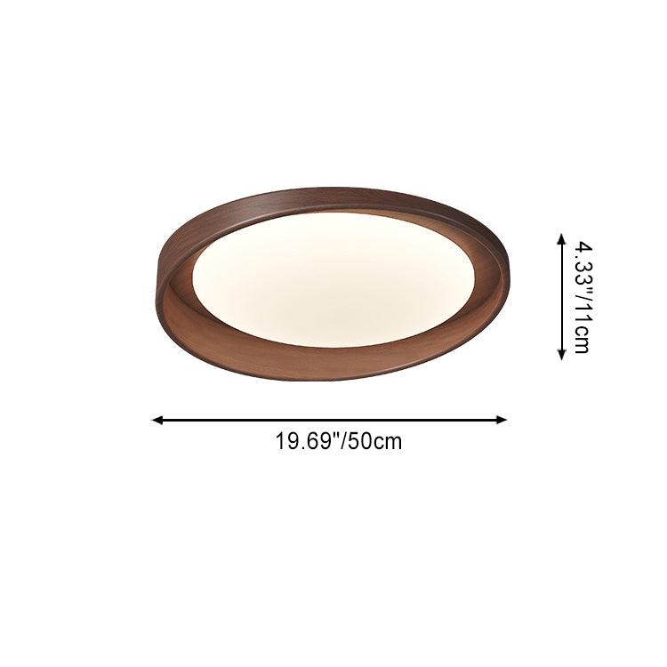 Traditional Vintage Rubber Wood PE Round LED Flush Mount Ceiling Light For Bedroom & Living