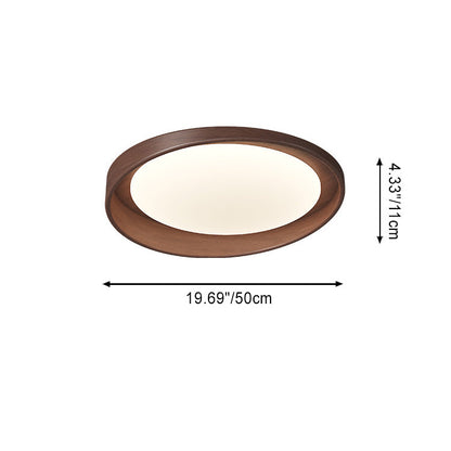 Traditional Vintage Rubber Wood PE Round LED Flush Mount Ceiling Light For Bedroom & Living