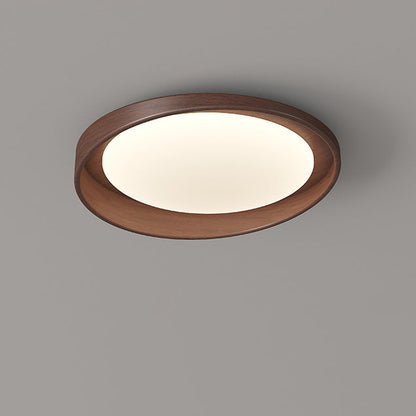 Traditional Vintage Rubber Wood PE Round LED Flush Mount Ceiling Light For Bedroom & Living