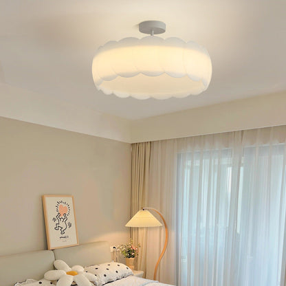 Contemporary Creative Metal PE Round Wave LED Semi-Flush Mount Ceiling Light For Bedroom & Living Room
