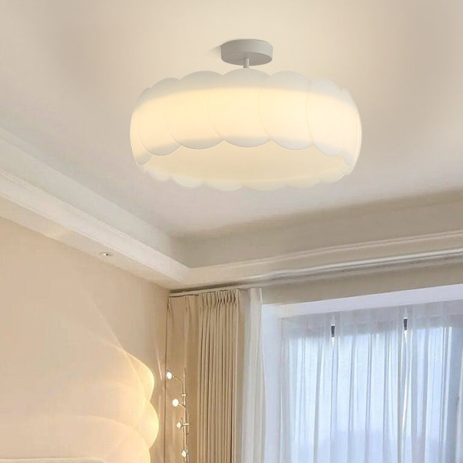 Contemporary Creative Metal PE Round Wave LED Semi-Flush Mount Ceiling Light For Bedroom & Living Room
