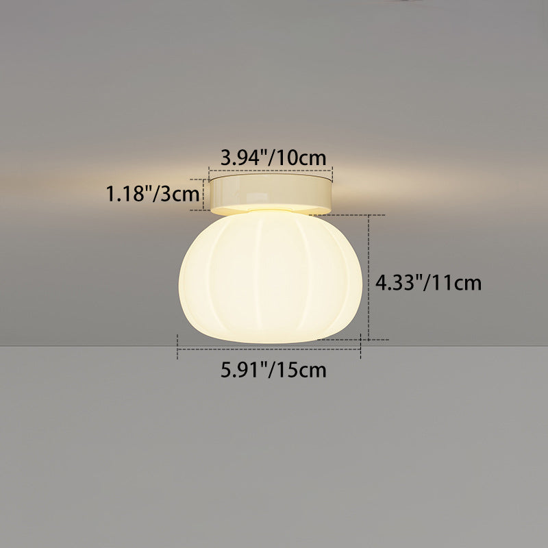 Modern Minimalist PE Iron Pumpkin Round LED Semi-Flush Mount Ceiling Light For Bedroom & Living Room