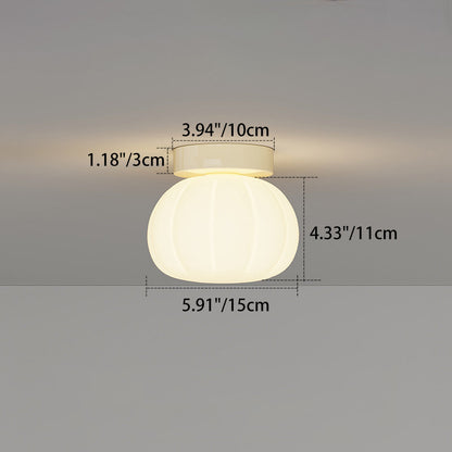 Modern Minimalist PE Iron Pumpkin Round LED Semi-Flush Mount Ceiling Light For Bedroom & Living Room