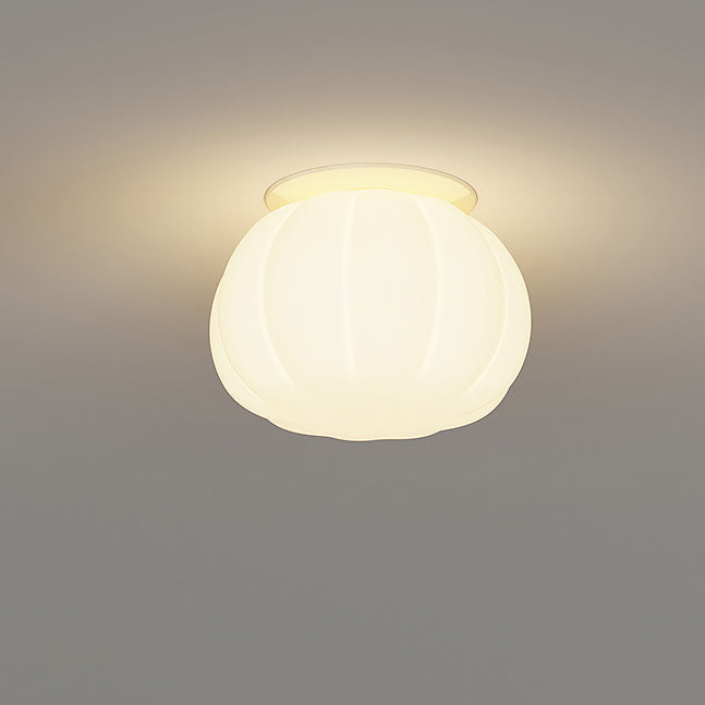 Modern Minimalist PE Iron Pumpkin Round LED Semi-Flush Mount Ceiling Light For Bedroom & Living Room