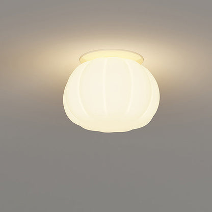 Modern Minimalist PE Iron Pumpkin Round LED Semi-Flush Mount Ceiling Light For Bedroom & Living Room