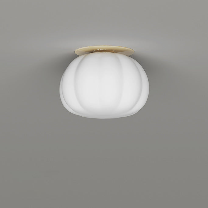 Modern Minimalist PE Iron Pumpkin Round LED Semi-Flush Mount Ceiling Light For Bedroom & Living Room