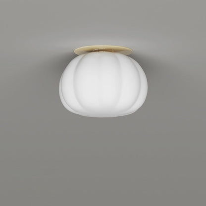 Modern Minimalist PE Iron Pumpkin Round LED Semi-Flush Mount Ceiling Light For Bedroom & Living Room