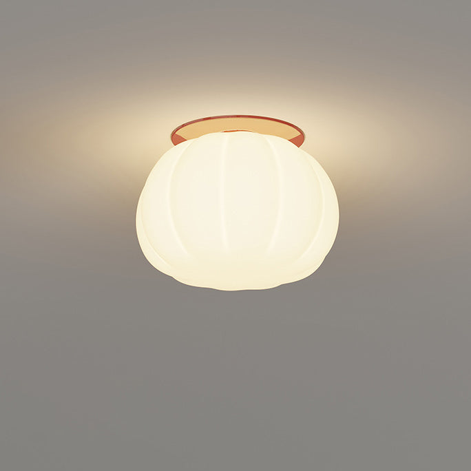 Modern Minimalist PE Iron Pumpkin Round LED Semi-Flush Mount Ceiling Light For Bedroom & Living Room
