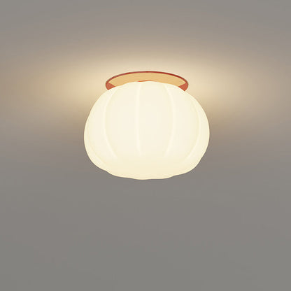 Modern Minimalist PE Iron Pumpkin Round LED Semi-Flush Mount Ceiling Light For Bedroom & Living Room