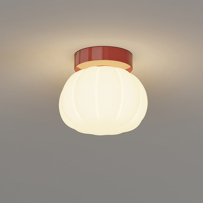 Modern Minimalist PE Iron Pumpkin Round LED Semi-Flush Mount Ceiling Light For Bedroom & Living Room