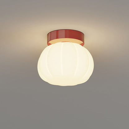 Modern Minimalist PE Iron Pumpkin Round LED Semi-Flush Mount Ceiling Light For Bedroom & Living Room